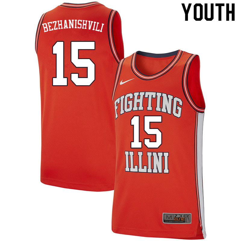 Youth #15 Giorgi Bezhanishvili Illinois Fighting Illini College Basketball Jerseys Sale-Retro